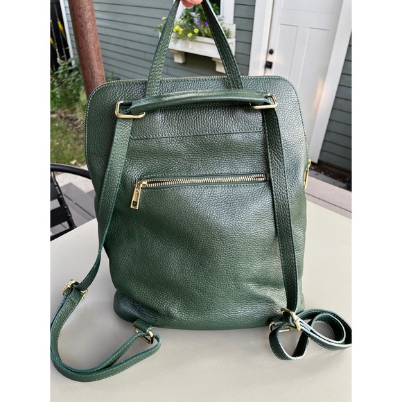 Borse in Pelle Dark Green Pebbled Leather Two Way Backpack Made in Italy main image 9